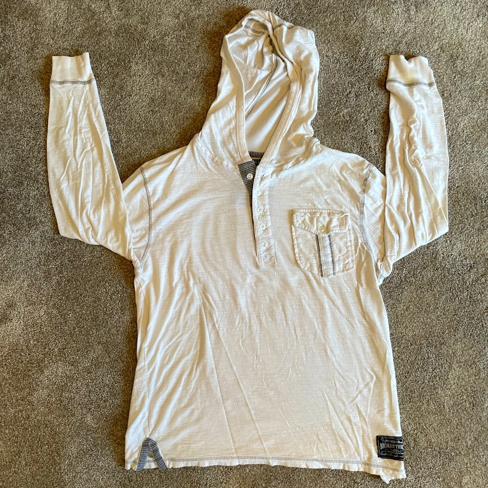 Broken Threads white hooded long-sleeve t-shirt—Size S
